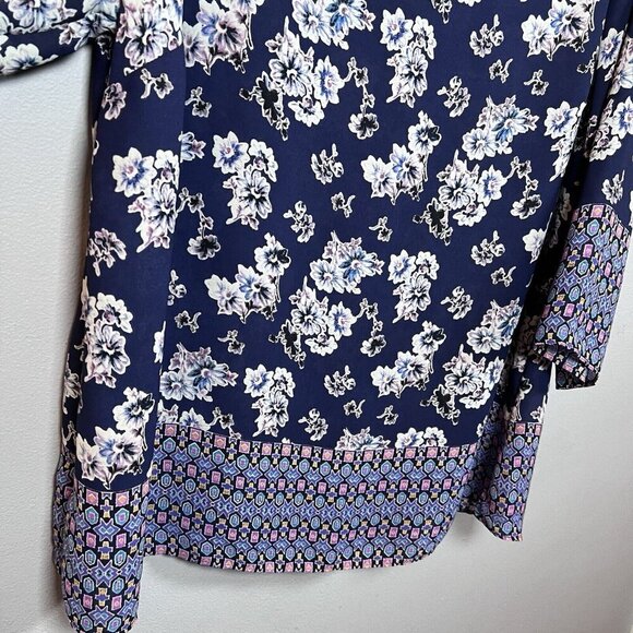 Rose + Olive Women's Floral Print Blue Tunic Top Size 1X Casual Spring Blouse - Picture 4 of 10